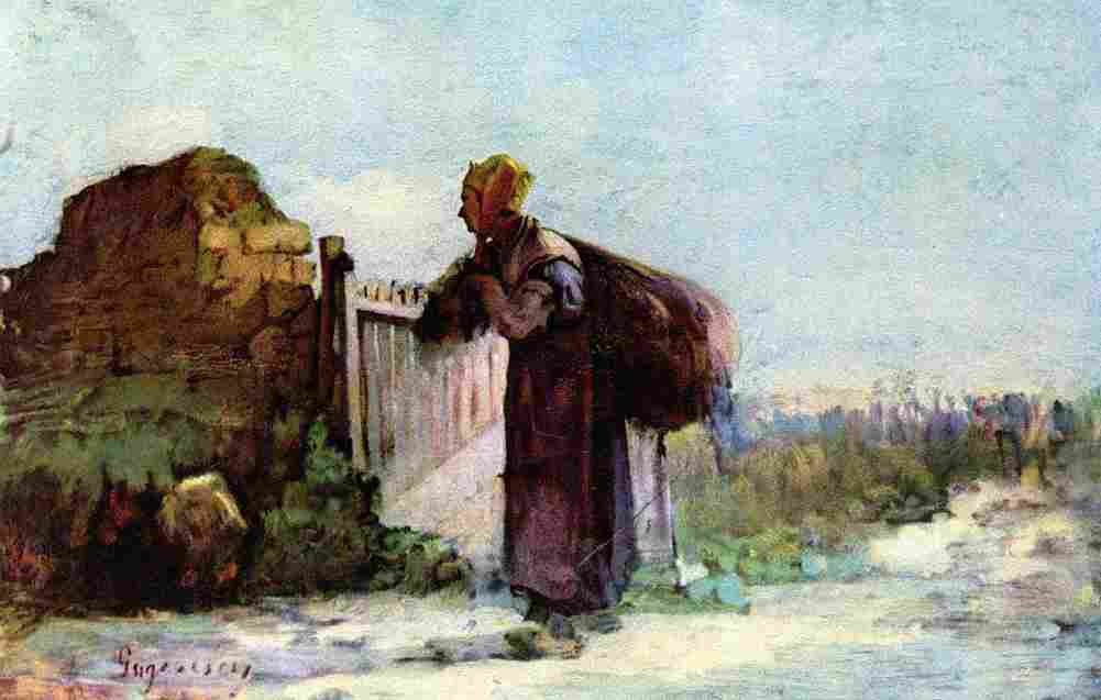 grig French Peasant Girl with Bag on her Back Art A4 Photo Print