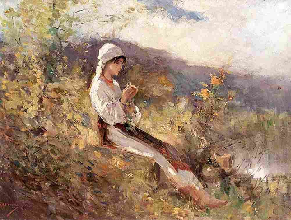 grig Peasant Woman Sitting in the Grass Art A4 Photo Print