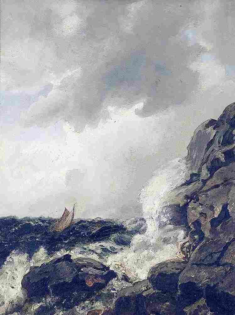 gude Costal Landscape with Boat Art A4 Photo Print