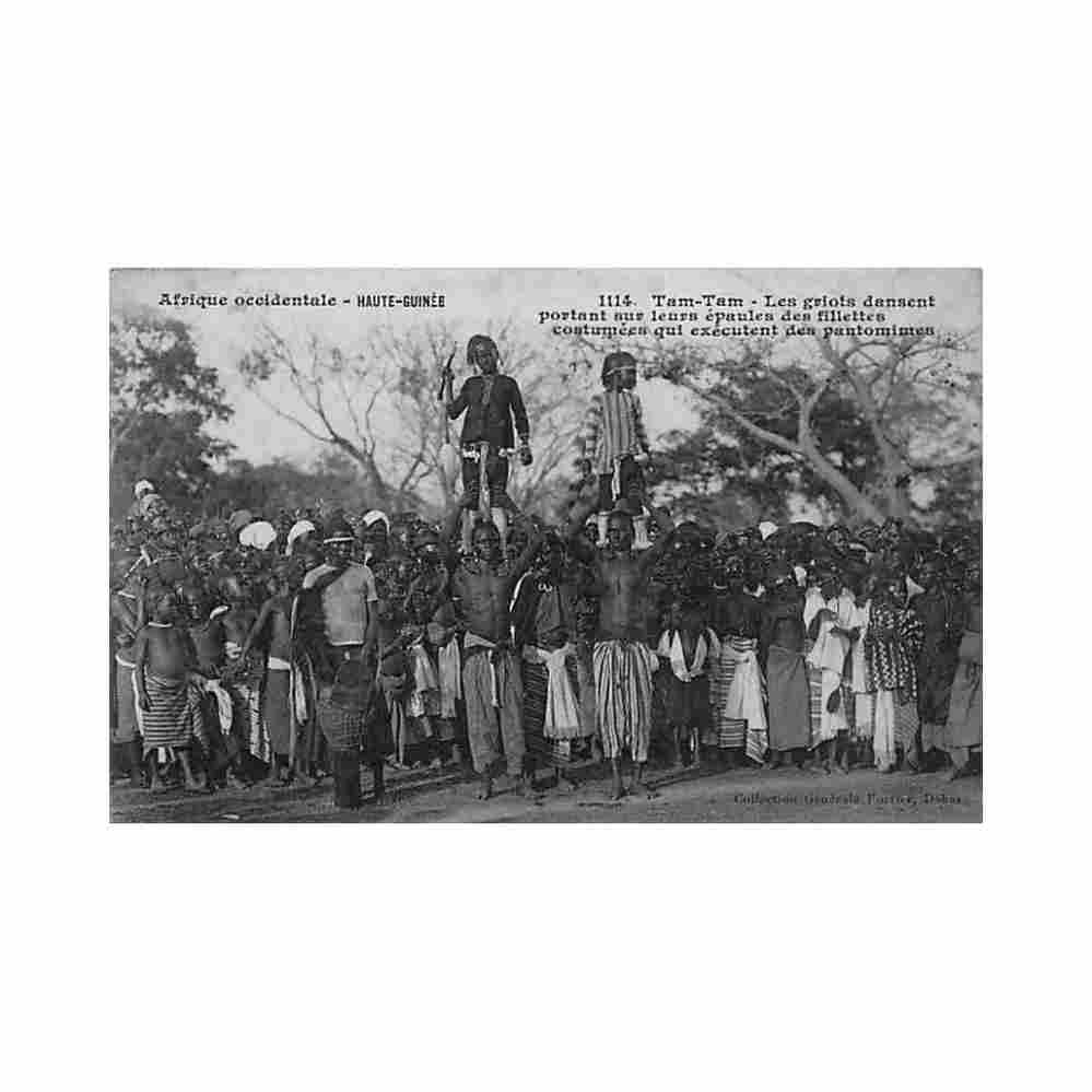 guinea conakry tam tam griots dance carrying little costumed girls on their shoulders fortier 1114 Vintage A4 Photo Print