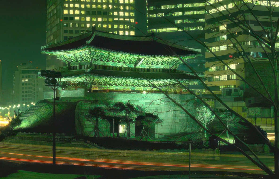 gyeongbokgung night lights Vintage A4 Photo Print