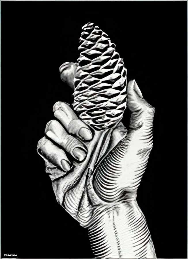 hand with fir cone mc escher 1921 A4 Photo Print
