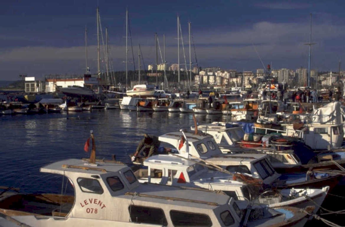 harbor boats sunset 1980s 1990s A4 Photo Print