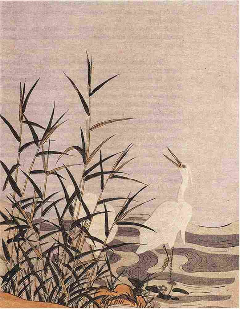 harunobo Herons and Reeds Art A4 Photo Print