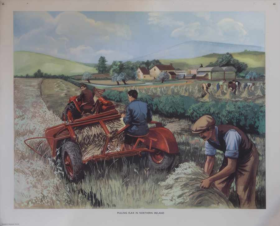 harvesting flax Vintage Advert A4 Photo Print