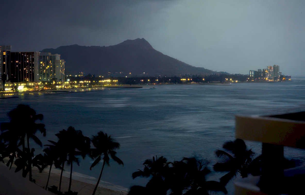 hawaii nightscape waikiki Vintage A4 Photo Print
