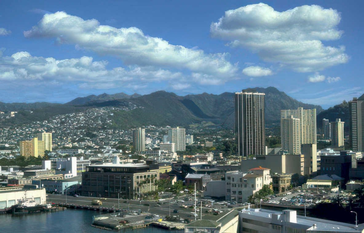 hawaii skyline honolulu Vintage A4 Photo Print