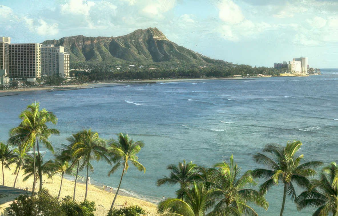 hawaii skyline waikiki Vintage A4 Photo Print