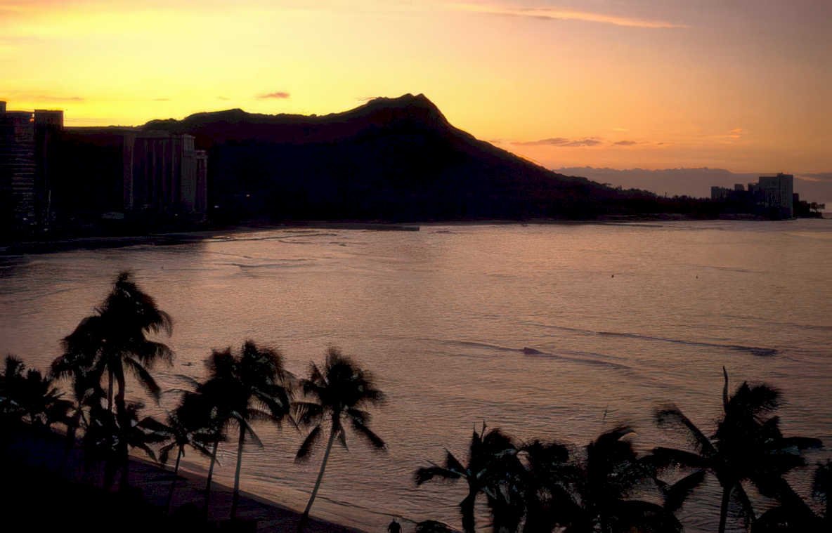 hawaii sunset waikiki Vintage A4 Photo Print