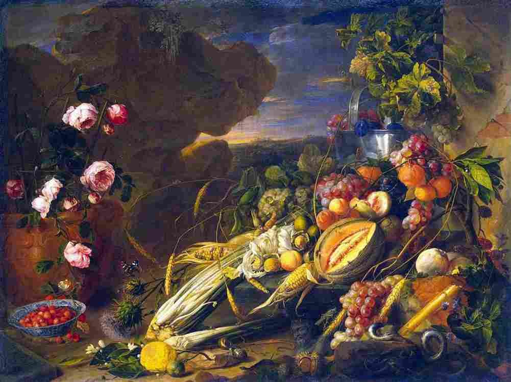 heem Fruit and a Vase of Flowers Art A4 Photo Print