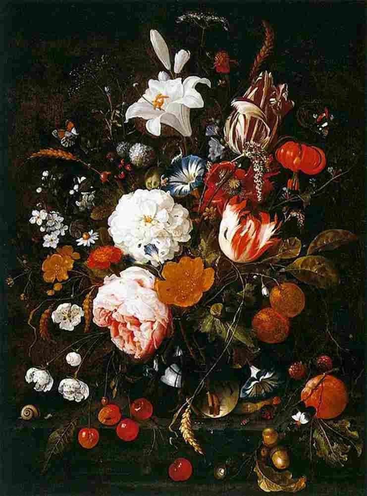heem Still Life with Flowers in a Glass Vase and Fruit Art A4 Photo Print