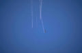 helicopter contrails sky Vintage A4 Photo Print