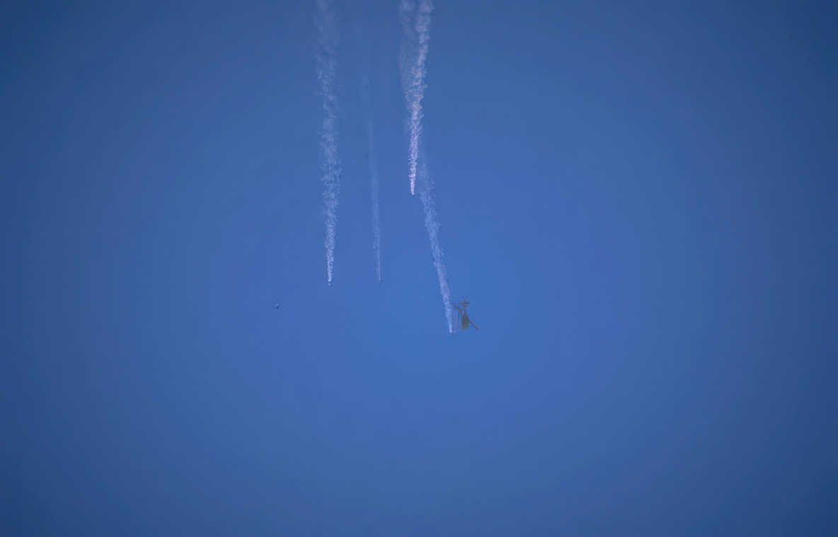 helicopter contrails sky Vintage A4 Photo Print