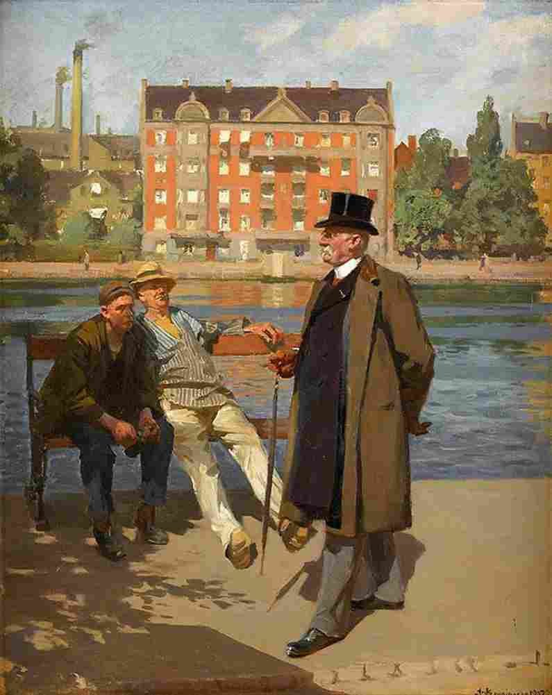 henn Promenade by the River Art A4 Photo Print