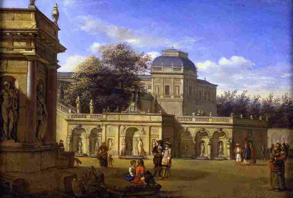 heyden van der jan elegant figures in the grounds of a baroque palace Art A4 Photo Print