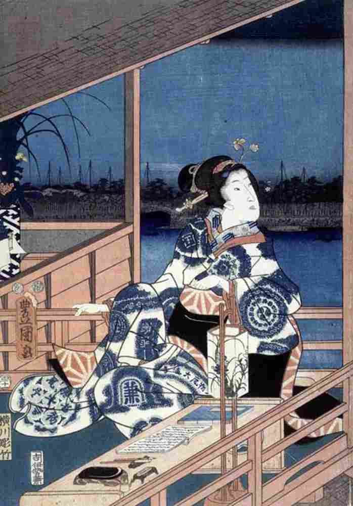 hiroshige Moonlight View of Tsukuda with Lady on a Balcony Art A4 Photo Print