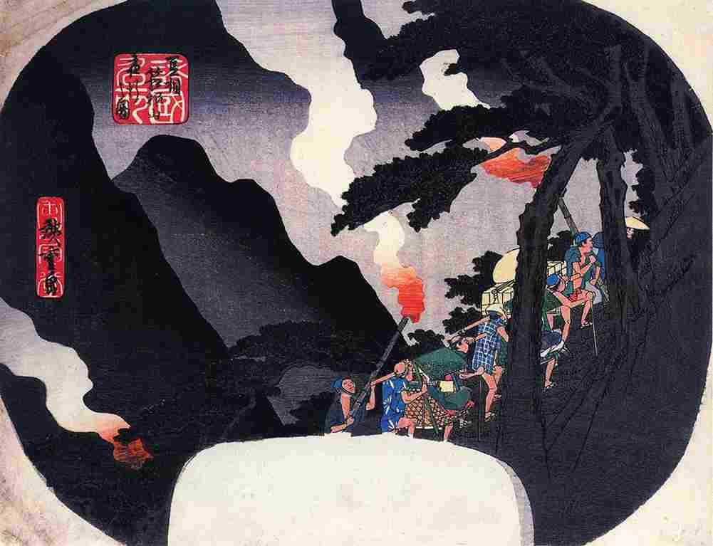 hiroshige Travellers on a Mountain Path Art A4 Photo Print
