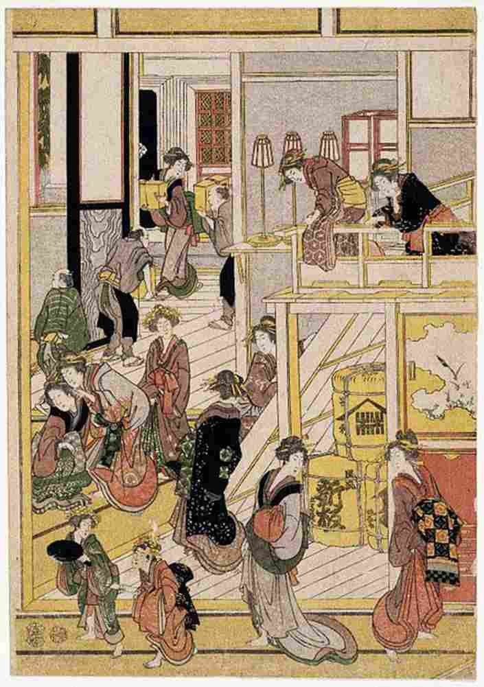 hokusai New Year s Days of the Teahouse Ogi ya Art A4 Photo Print