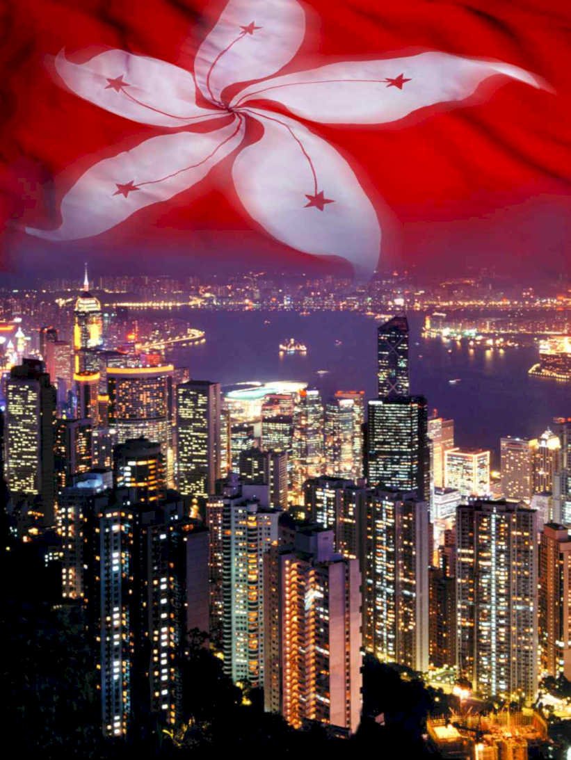 hong kong skyline Flags1980s A4 Photo Print