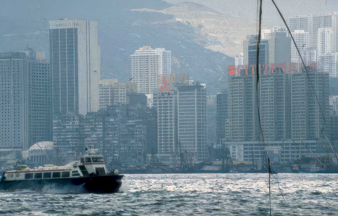 hong kong skyline Vintage A4 Photo Print