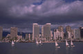 honolulu skyline sailboats 1980s 1990s A4 Photo Print