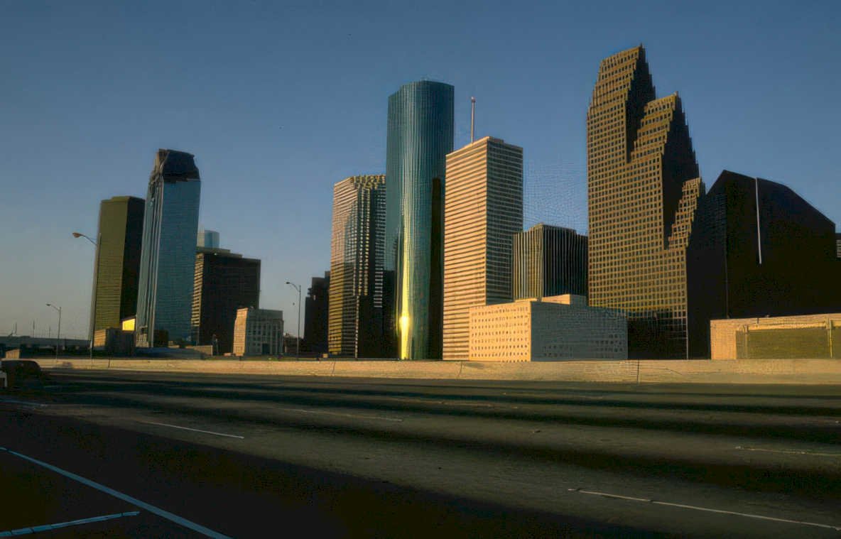 houston skyline dusk Vintage A4 Photo Print