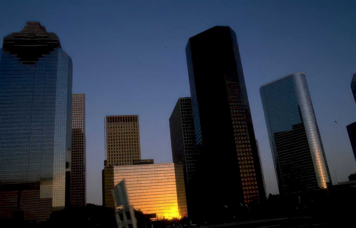 houston skyline sunset Vintage A4 Photo Print