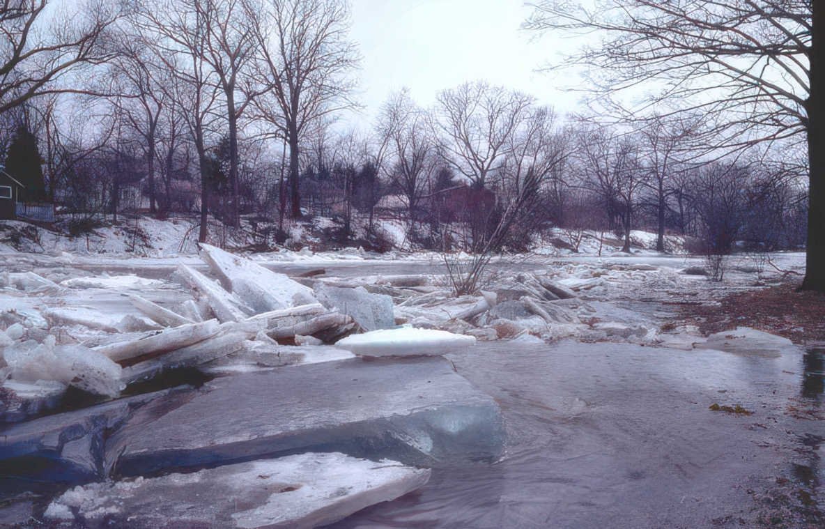ice flooding riverbank Vintage A4 Photo Print