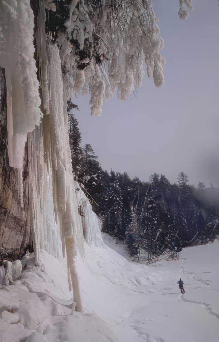 icefall waterfall skier Vintage A4 Photo Print