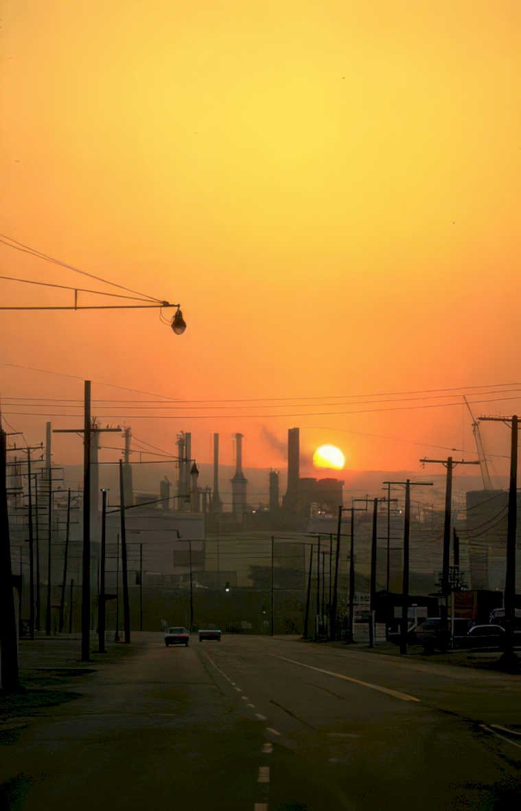 industrial sunset refinery Vintage A4 Photo Print