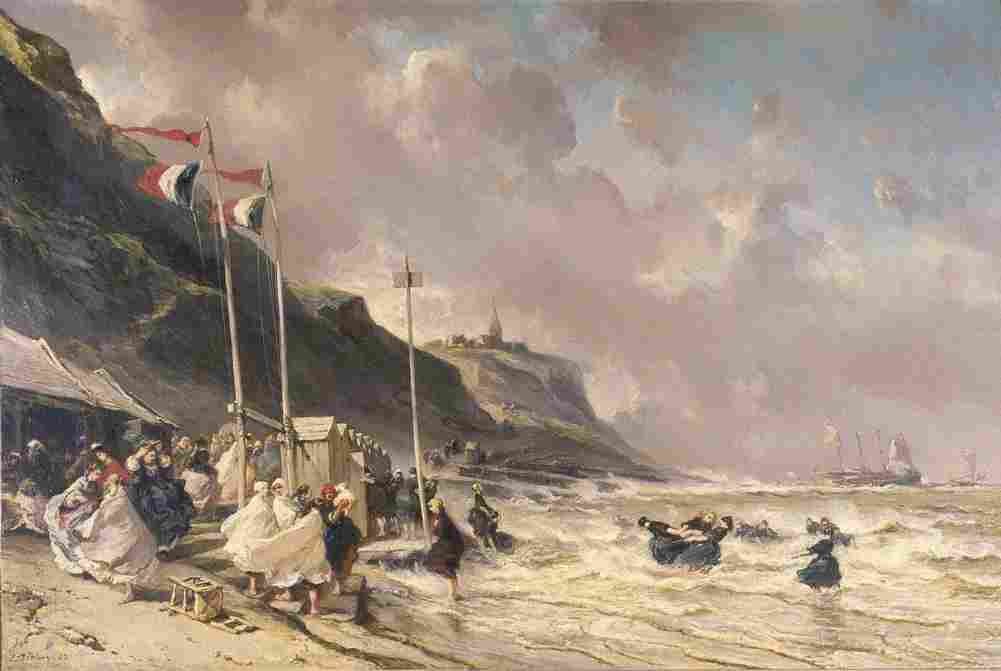isabey people on a beach in granville Art A4 Photo Print