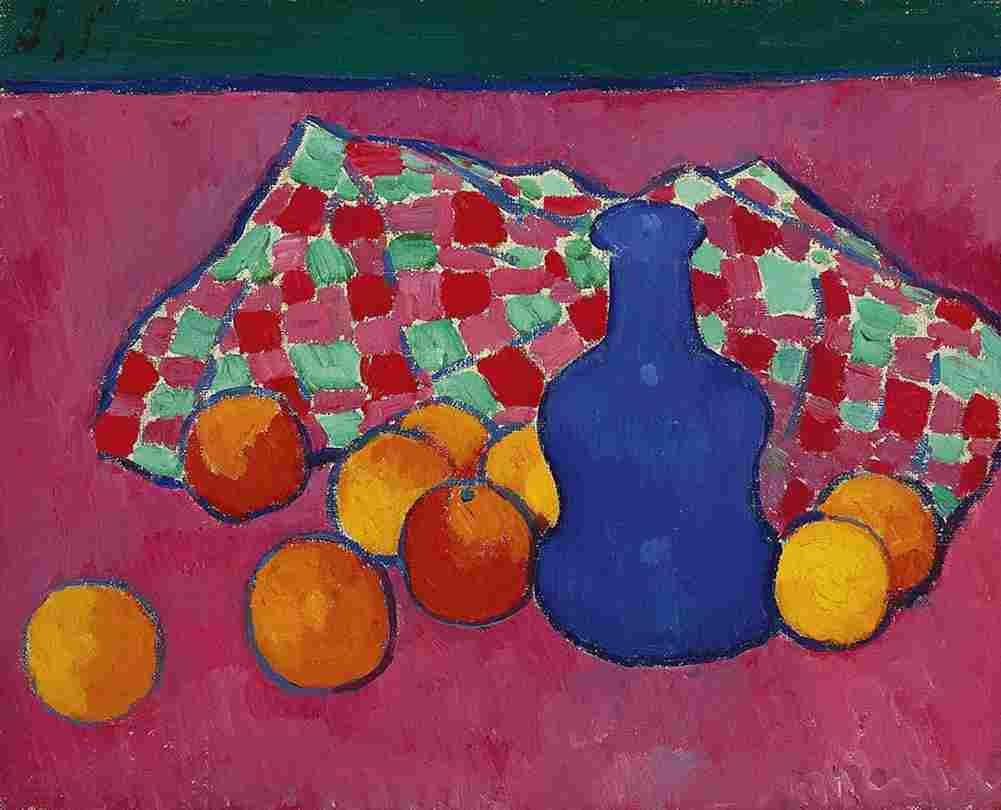 jaw Blue Vase with Orange Art A4 Photo Print