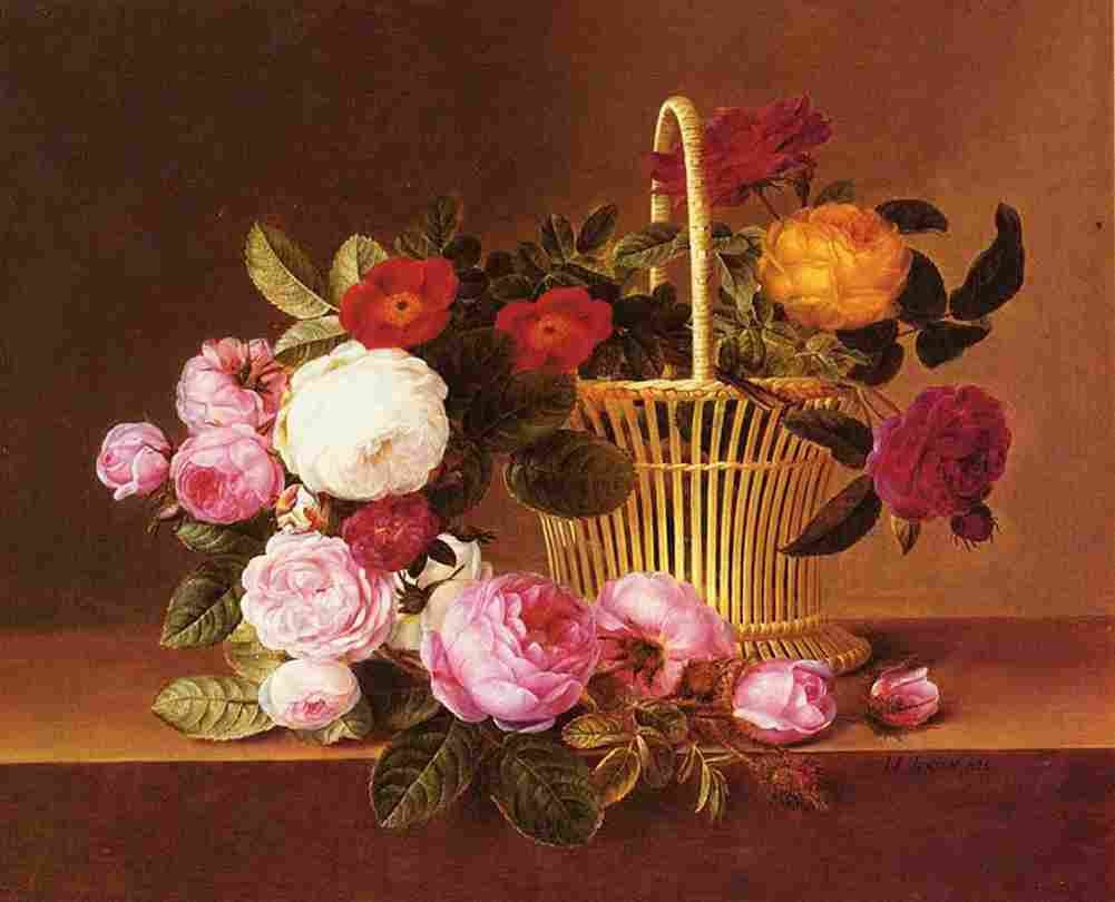 jens A Basket of Roses on a Ledge Art A4 Photo Print