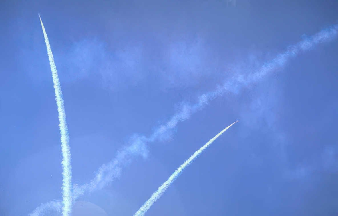 jets contrails blue Vintage A4 Photo Print