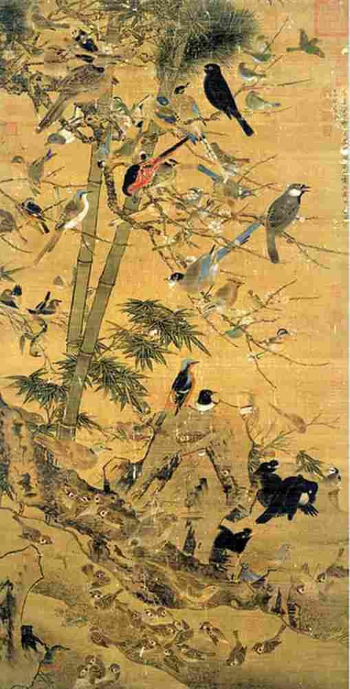 jingzhao bian Three Friends and One Hundred Birds Art A4 Photo Print