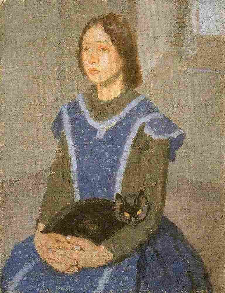 john Girl with Cat Art A4 Photo Print