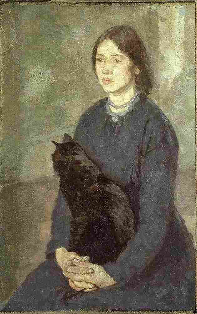 john Young Woman Holding a Black Cat Art A4 Photo Print