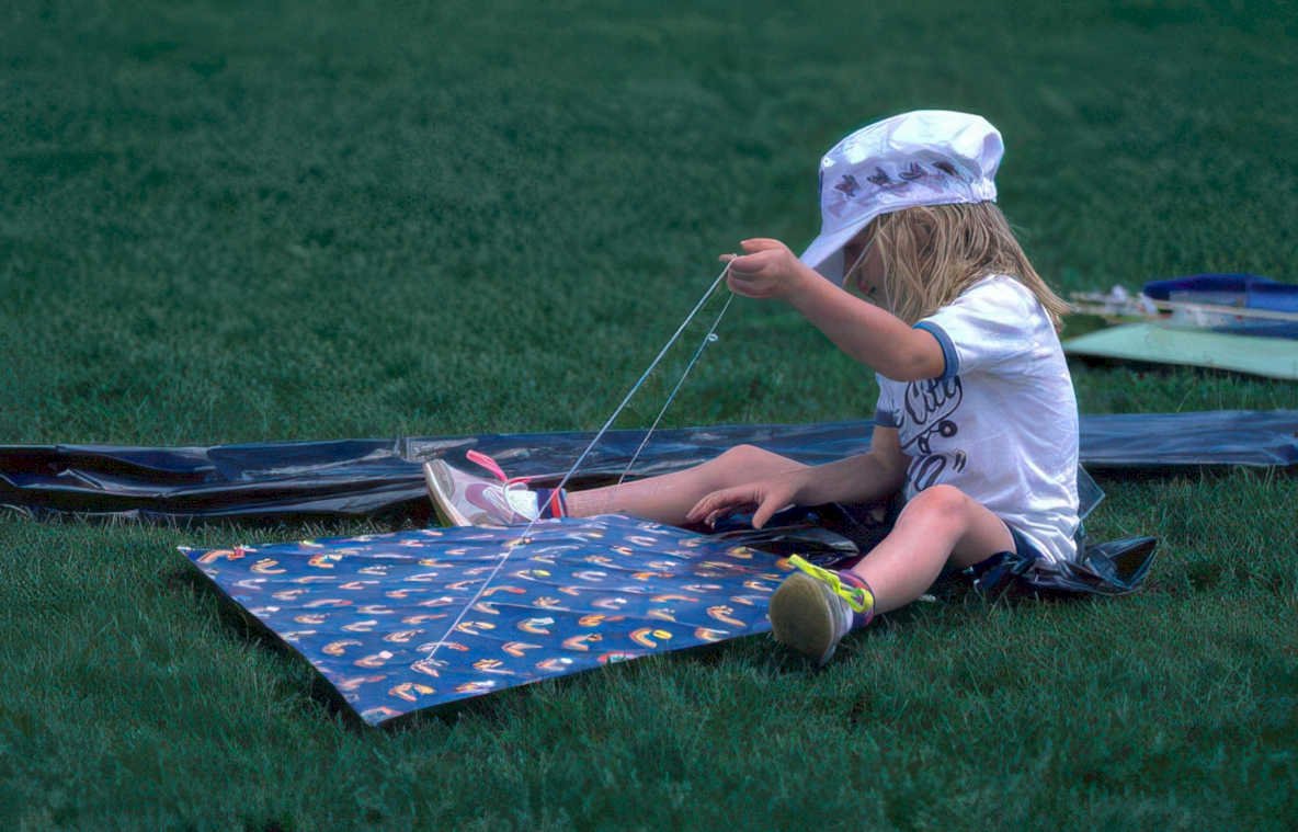 kite flying child Vintage A4 Photo Print