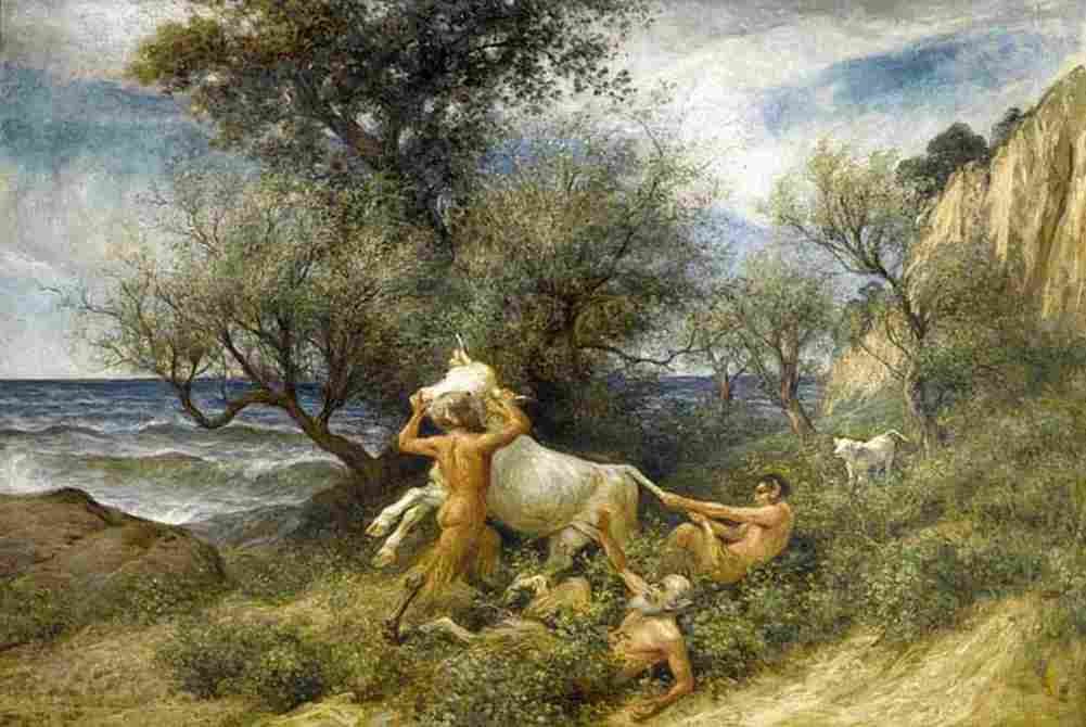 koller rudolf three faune with cow and calf Art A4 Photo Print