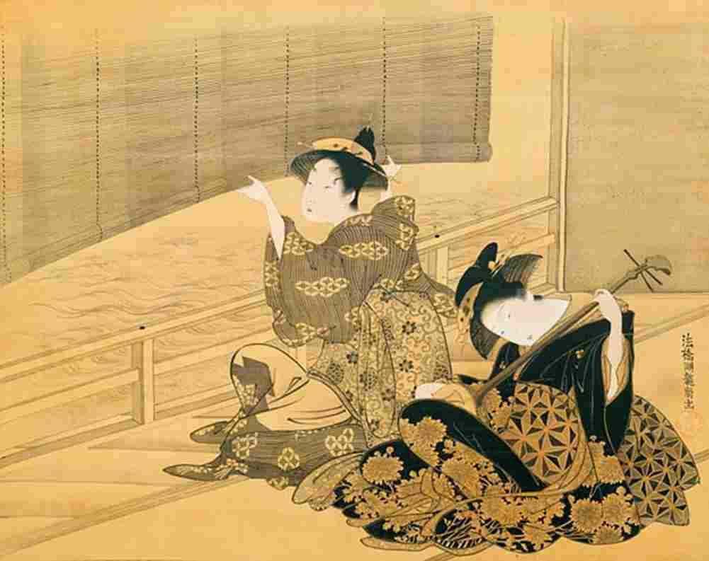 koryusai Courtesan Playing the Samisen Art A4 Photo Print