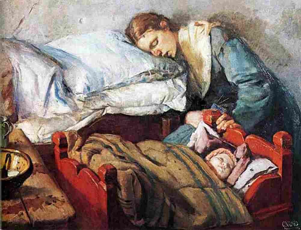 kroh Sleeping Mother with Child Art A4 Photo Print
