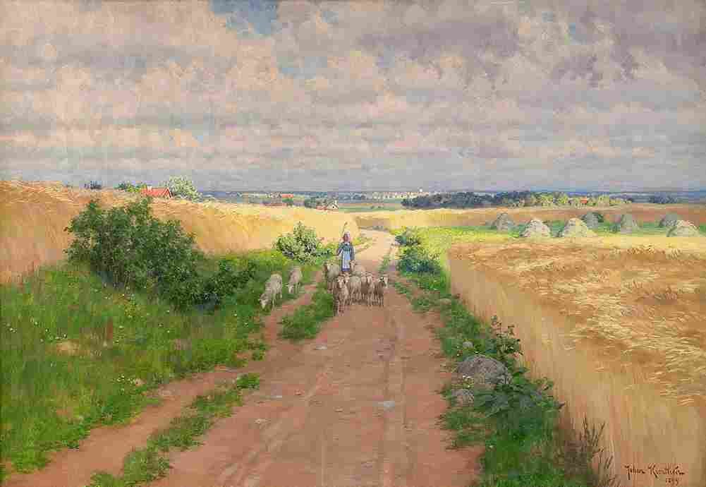 krou Shepherdess in Summer Landscape Art A4 Photo Print