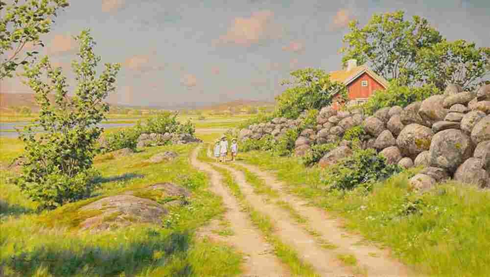krou Summer Landscape with Wandering Children Art A4 Photo Print