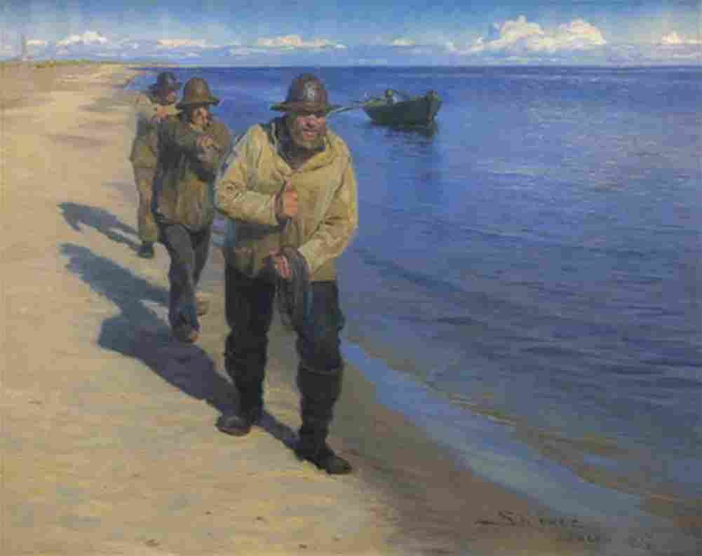 kroy Three Fishermen Pulling a Boat Art A4 Photo Print