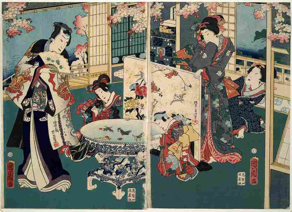 kunichika Scene in a Villa Art A4 Photo Print