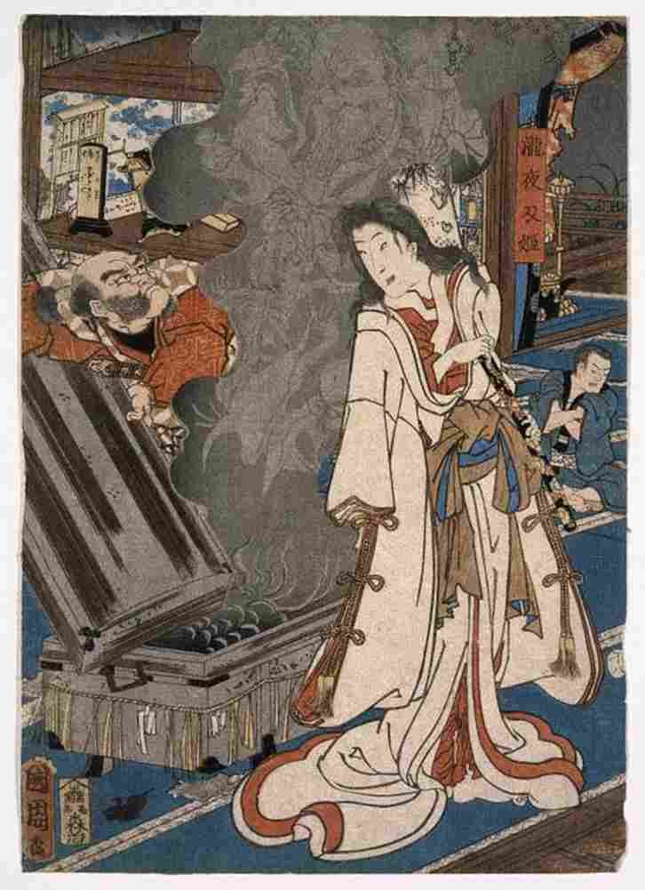 kunichika Yoshikado Visiting the Old temple at Soma Art A4 Photo Print