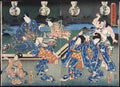 kunisada Dancing Staff at an Evening Outing on the River Art A4 Photo Print