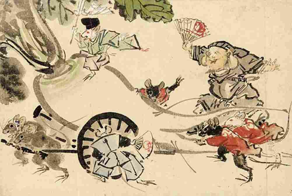 kyosai Daikoku with Rats Pulling a Radish Mikoshi Art A4 Photo Print