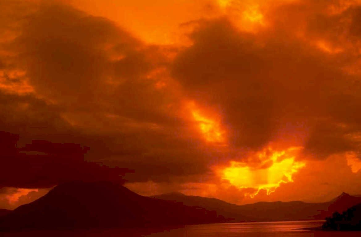 lake atitlan sunset 1980s 1990s A4 Photo Print