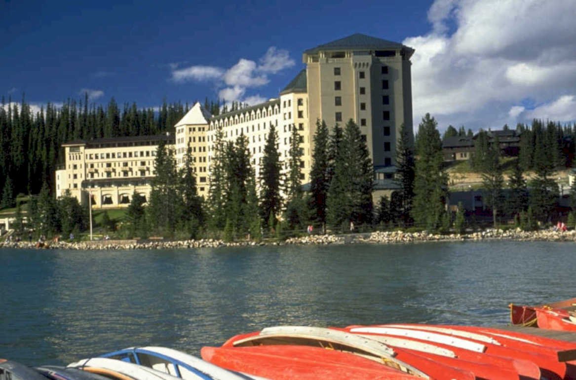 lake louise canoe 1980s 1990s A4 Photo Print